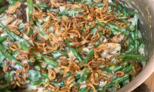 Green Bean Casserole Topped with Fried Shallots Green Bean Casserole Topped with Fried Shallots
