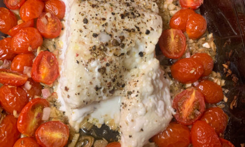 Halibut or Cod with Cherry Tomatoes Halibut or Cod with Cherry Tomatoes