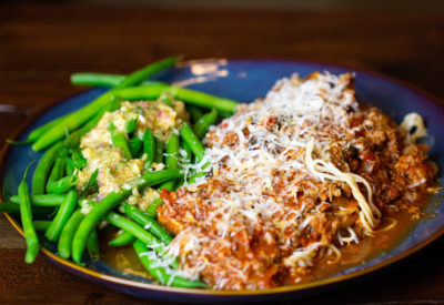 Spaghetti with green beans vinaigrette